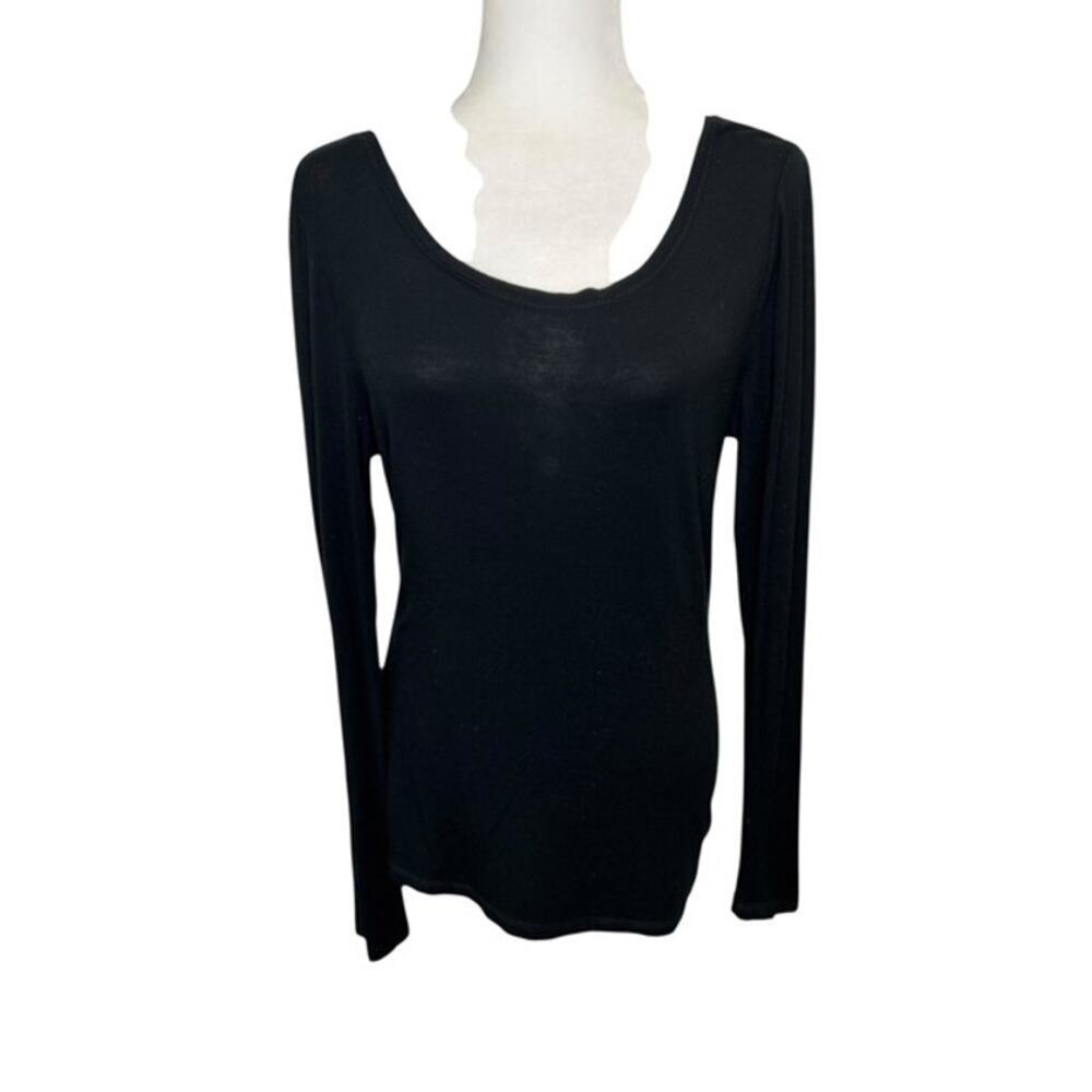 Cupio Black Scoop Neck Balletcore Stretch Classic Minimalist Long Sleeve Top